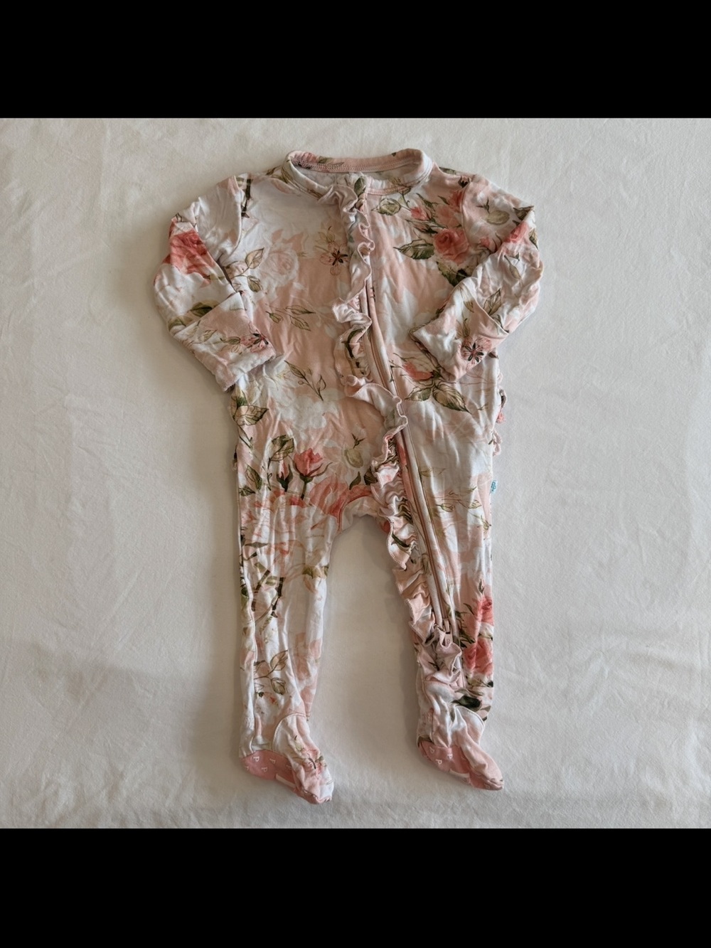 Posh Peanut Newborn Vintage Pink Rose Bamboo Ruffled Zippered Footie Pajama